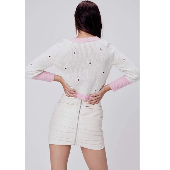 Never Worn For Love and Lemons Cropped Lovejoy Metallic Hearts Sweater - Picture 5 of 7